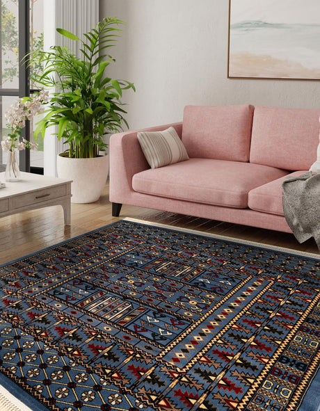 Blue 10' x 10' Tekke Square Area Rug Classic Traditional Vintage Design Carpet for Living Rooms, Dining, Bedrooms, Office Space for Sale at Rug Engine