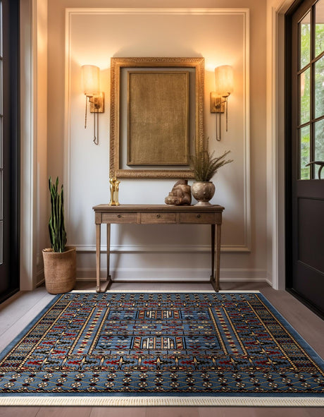 Blue 6' 1 x 6' 1 Tekke Square Area Rug Classic Traditional Vintage Design Carpet for Living Rooms, Dining, Bedrooms, Office Space for Sale at Rug Engine