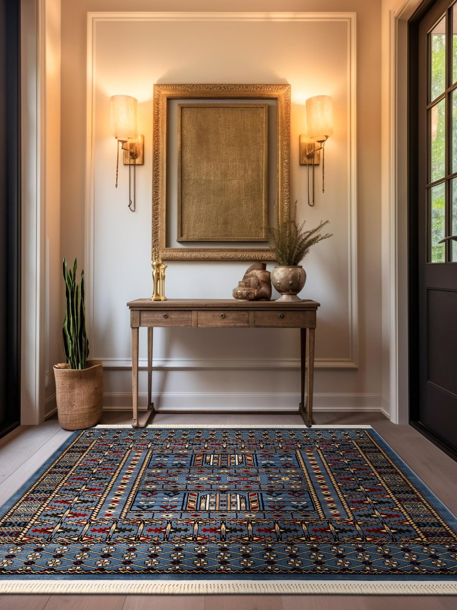 Blue 10' x 10' Tekke Square Area Rug Classic Traditional Vintage Design Carpet for Living Rooms, Dining, Bedrooms, Office Space for Sale at Rug Engine