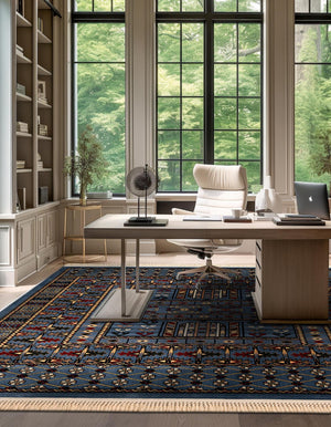 Blue 7' 10 x 7' 10 Tekke Square Area Rug Classic Traditional Vintage Design Carpet for Living Rooms, Dining, Bedrooms, Office Space for Sale at Rug Engine