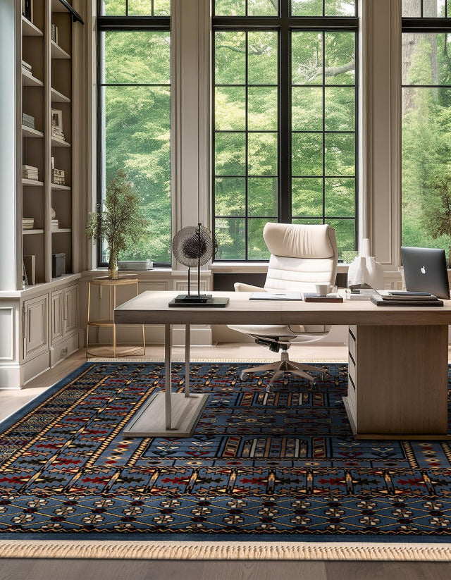 Blue 7' 10 x 7' 10 Tekke Square Area Rug Classic Traditional Vintage Design Carpet for Living Rooms, Dining, Bedrooms, Office Space for Sale at Rug Engine