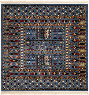 Blue 7' 10 x 7' 10 Tekke Square Area Rug Classic Traditional Vintage Design Carpet for Living Rooms, Dining, Bedrooms, Office Space for Sale at Rug Engine