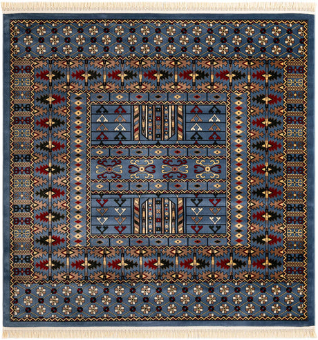 Blue 7' 10 x 7' 10 Tekke Square Area Rug Classic Traditional Vintage Design Carpet for Living Rooms, Dining, Bedrooms, Office Space for Sale at Rug Engine