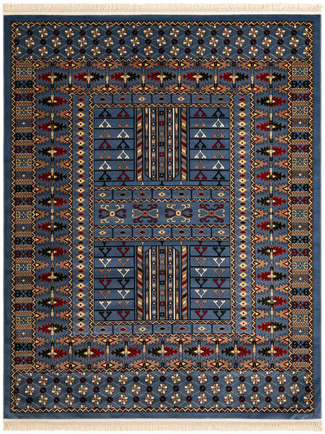 Blue 7' 10 x 10' Tekke Rectangle Area Rug Classic Traditional Vintage Design Carpet for Living Rooms, Dining, Bedrooms, Office Space for Sale at Rug Engine