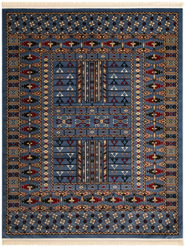 Blue 7' 10 x 10' Tekke Rectangle Area Rug Classic Traditional Vintage Design Carpet for Living Rooms, Dining, Bedrooms, Office Space for Sale at Rug Engine