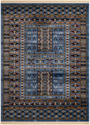 Blue 9' x 12' Tekke Rectangle Area Rug Classic Traditional Vintage Design Carpet for Living Rooms, Dining, Bedrooms, Office Space for Sale at Rug Engine