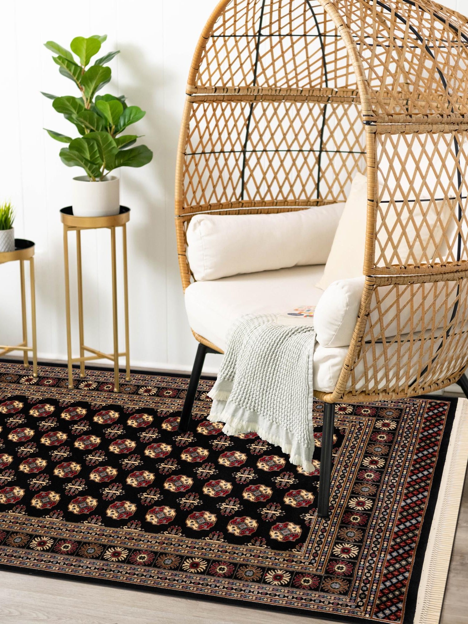 Black 3' 1 x 5' 3 Tekke Rectangle Area Rug Classic Traditional Vintage Design Carpet for Living Rooms, Dining, Bedrooms, Office Space for Sale at Rug Engine