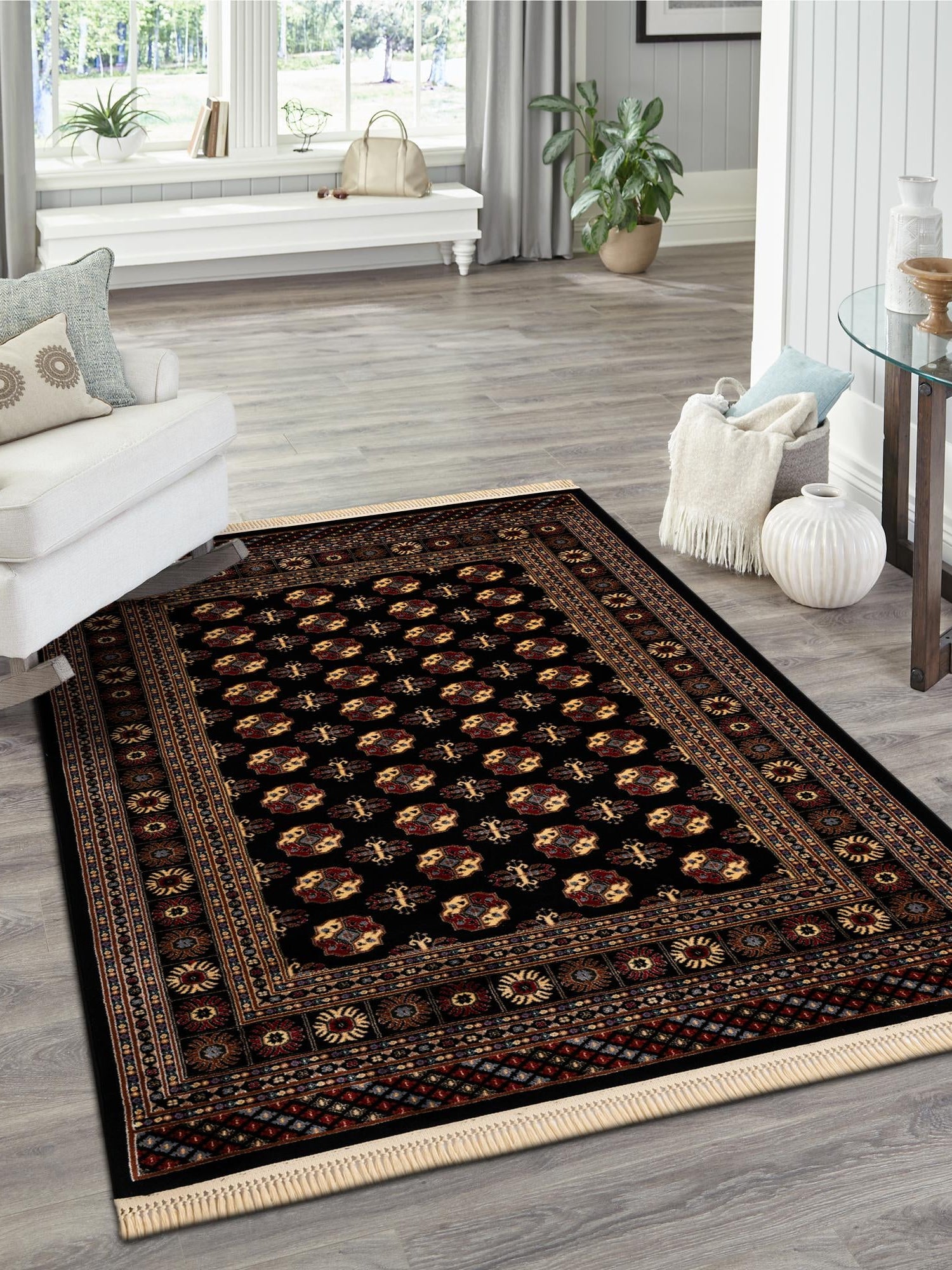 Black 3' 1 x 5' 3 Tekke Rectangle Area Rug Classic Traditional Vintage Design Carpet for Living Rooms, Dining, Bedrooms, Office Space for Sale at Rug Engine