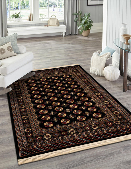 Black 3' 1 x 5' 3 Tekke Rectangle Area Rug Classic Traditional Vintage Design Carpet for Living Rooms, Dining, Bedrooms, Office Space for Sale at Rug Engine
