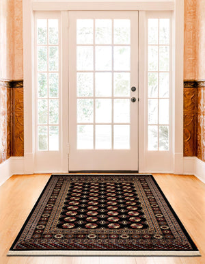 Black 5' 3 x 7' 1 Tekke Rectangle Area Rug Classic Traditional Vintage Design Carpet for Living Rooms, Dining, Bedrooms, Office Space for Sale at Rug Engine