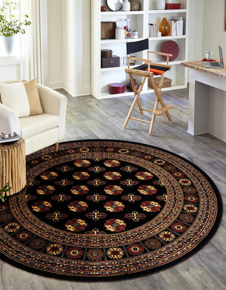 Black 10' x 10' Tekke Round Area Rug Classic Traditional Vintage Design Carpet for Living Rooms, Dining, Bedrooms, Office Space for Sale at Rug Engine