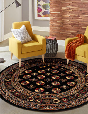 Black 6' 1 x 6' 1 Tekke Round Area Rug Classic Traditional Vintage Design Carpet for Living Rooms, Dining, Bedrooms, Office Space for Sale at Rug Engine