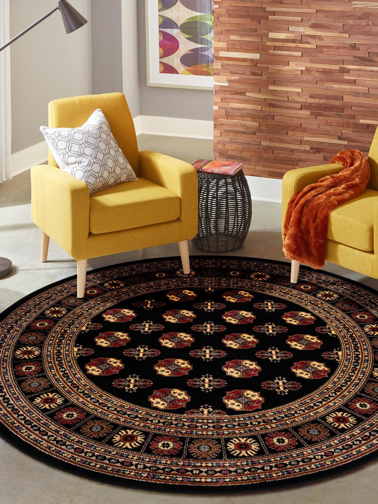 Black 10' x 10' Tekke Round Area Rug Classic Traditional Vintage Design Carpet for Living Rooms, Dining, Bedrooms, Office Space for Sale at Rug Engine