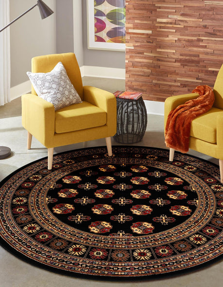 Black 10' x 10' Tekke Round Area Rug Classic Traditional Vintage Design Carpet for Living Rooms, Dining, Bedrooms, Office Space for Sale at Rug Engine