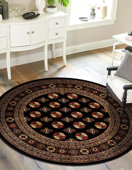 Black 10' x 10' Tekke Round Area Rug Classic Traditional Vintage Design Carpet for Living Rooms, Dining, Bedrooms, Office Space for Sale at Rug Engine