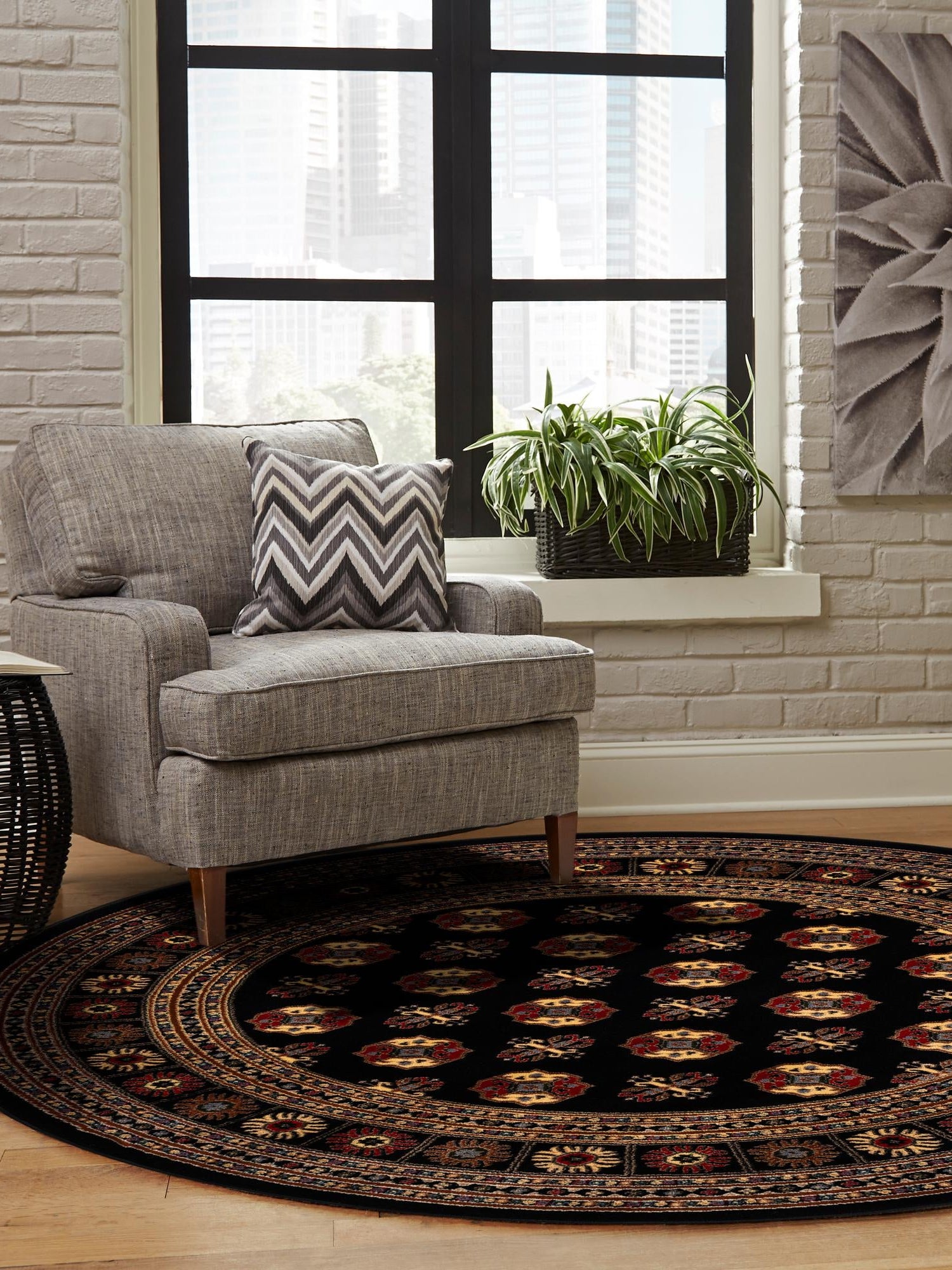 Black 7' 10 x 7' 10 Tekke Round Area Rug Classic Traditional Vintage Design Carpet for Living Rooms, Dining, Bedrooms, Office Space for Sale at Rug Engine