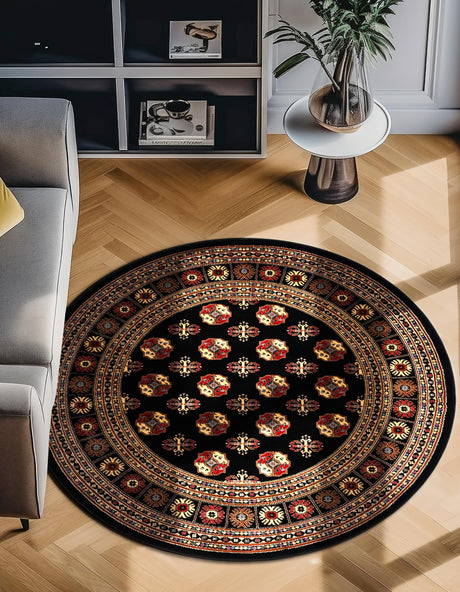 Black 10' x 10' Tekke Round Area Rug Classic Traditional Vintage Design Carpet for Living Rooms, Dining, Bedrooms, Office Space for Sale at Rug Engine