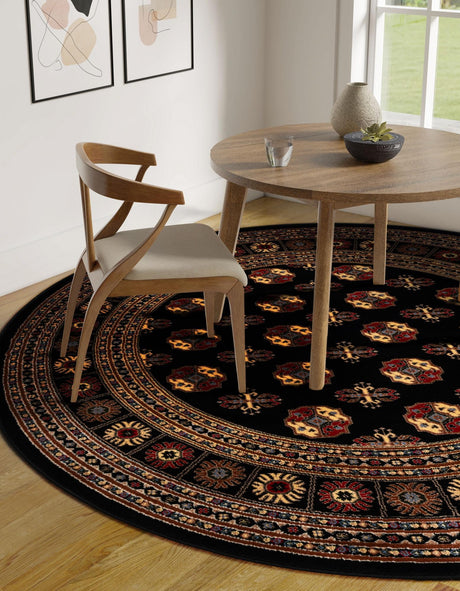 Black 10' x 10' Tekke Round Area Rug Classic Traditional Vintage Design Carpet for Living Rooms, Dining, Bedrooms, Office Space for Sale at Rug Engine