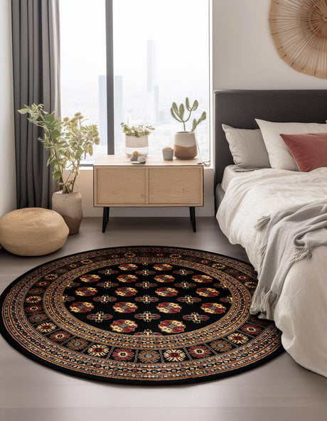 Black 10' x 10' Tekke Round Area Rug Classic Traditional Vintage Design Carpet for Living Rooms, Dining, Bedrooms, Office Space for Sale at Rug Engine