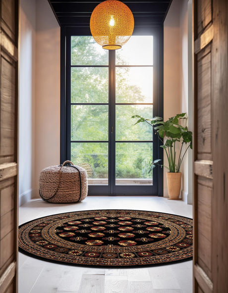 Black 10' x 10' Tekke Round Area Rug Classic Traditional Vintage Design Carpet for Living Rooms, Dining, Bedrooms, Office Space for Sale at Rug Engine