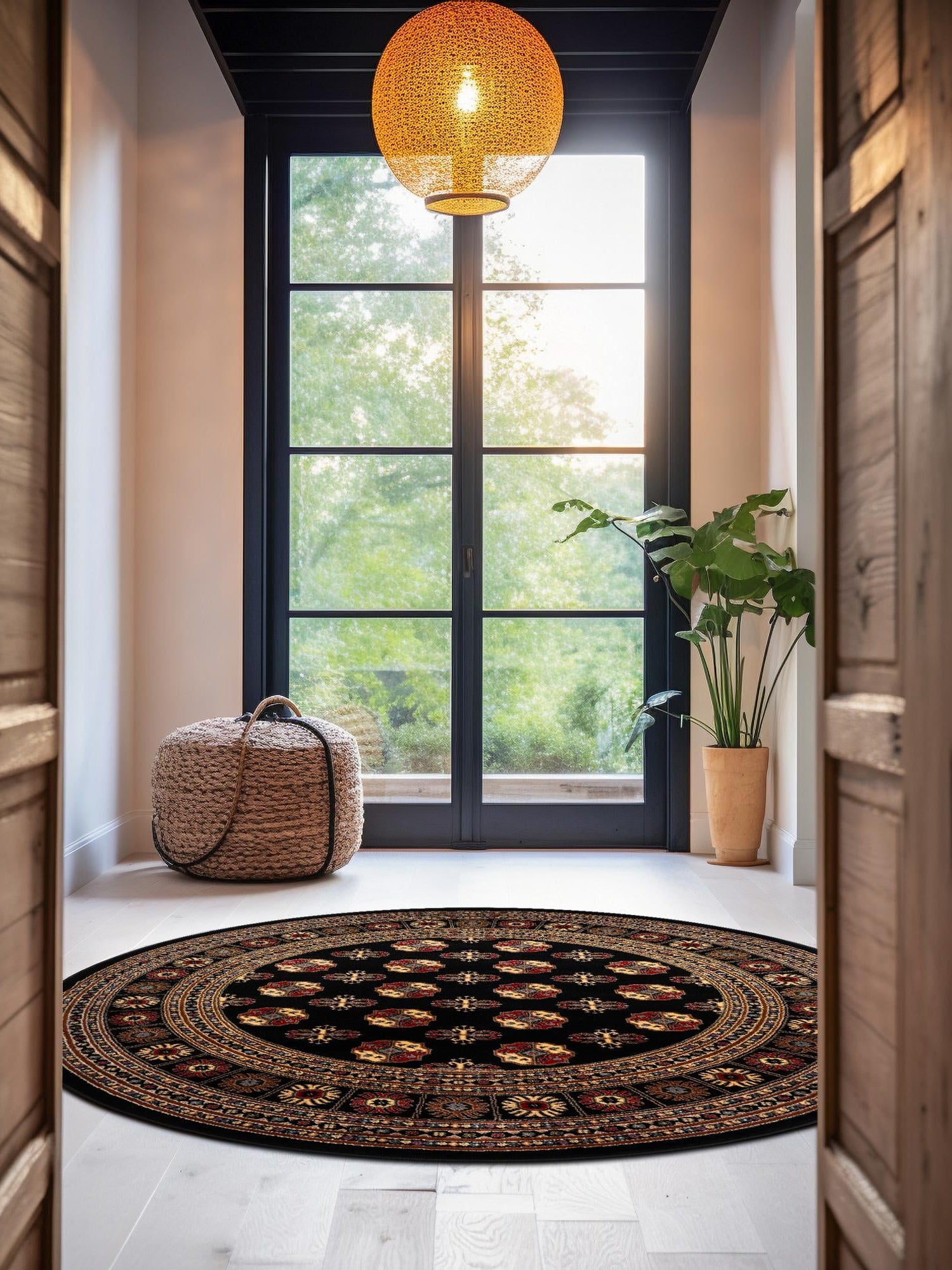 Black 6' 1 x 6' 1 Tekke Round Area Rug Classic Traditional Vintage Design Carpet for Living Rooms, Dining, Bedrooms, Office Space for Sale at Rug Engine