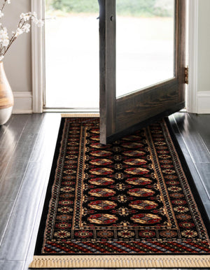 Black 2' 7 x 12' Tekke Runner Area Rug Classic Traditional Vintage Design Carpet for Living Rooms, Dining, Bedrooms, Office Space for Sale at Rug Engine