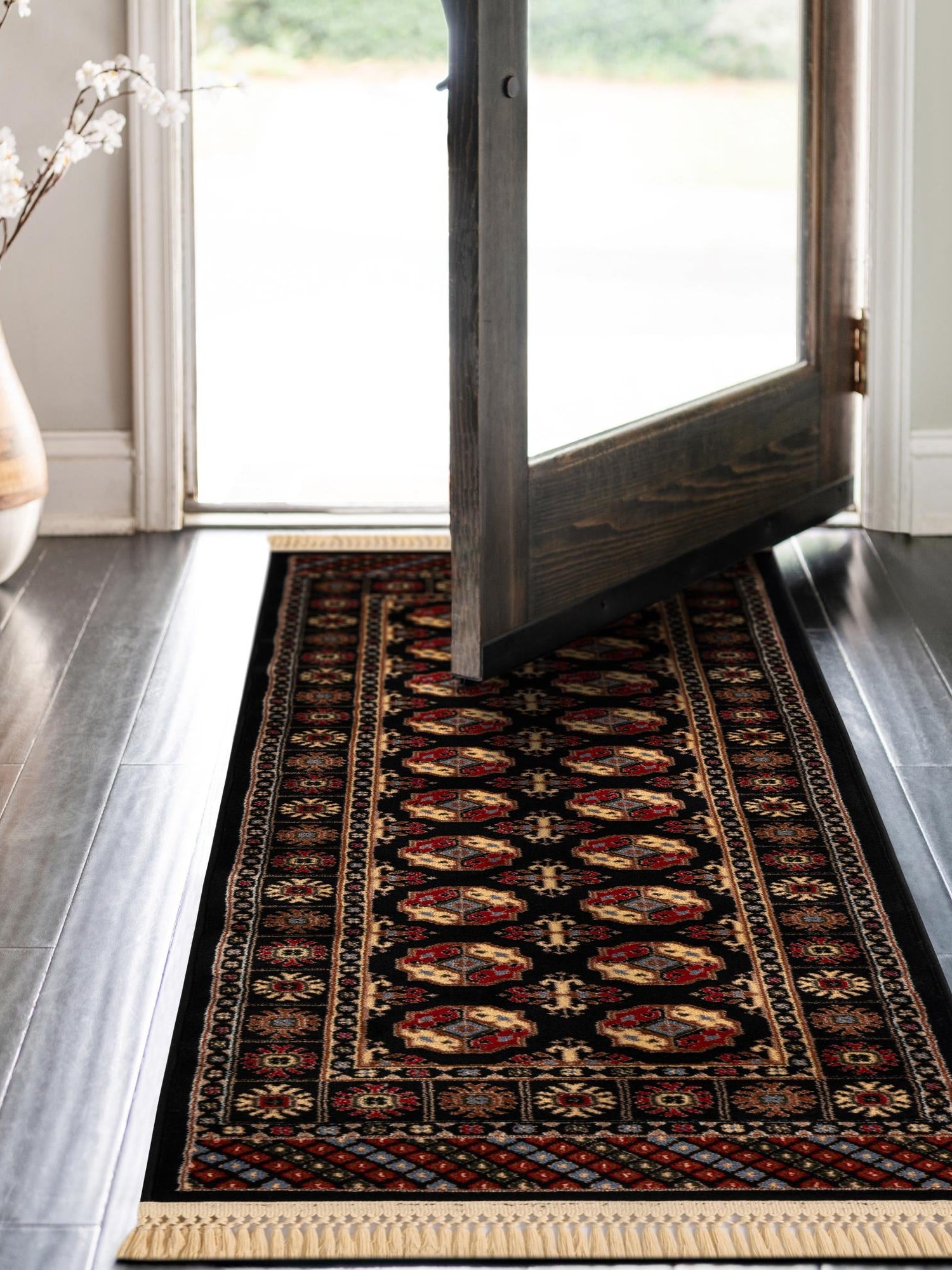 Black 2' 7 x 10' Tekke Runner Area Rug Classic Traditional Vintage Design Carpet for Living Rooms, Dining, Bedrooms, Office Space for Sale at Rug Engine