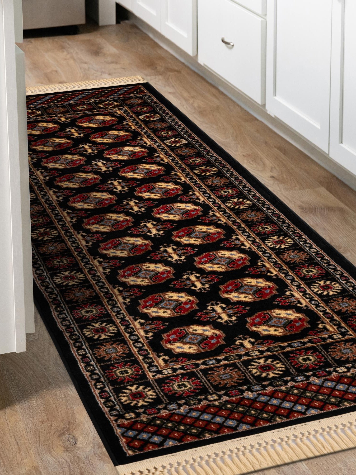 Black 2' x 8' Tekke Runner Area Rug Classic Traditional Vintage Design Carpet for Living Rooms, Dining, Bedrooms, Office Space for Sale at Rug Engine