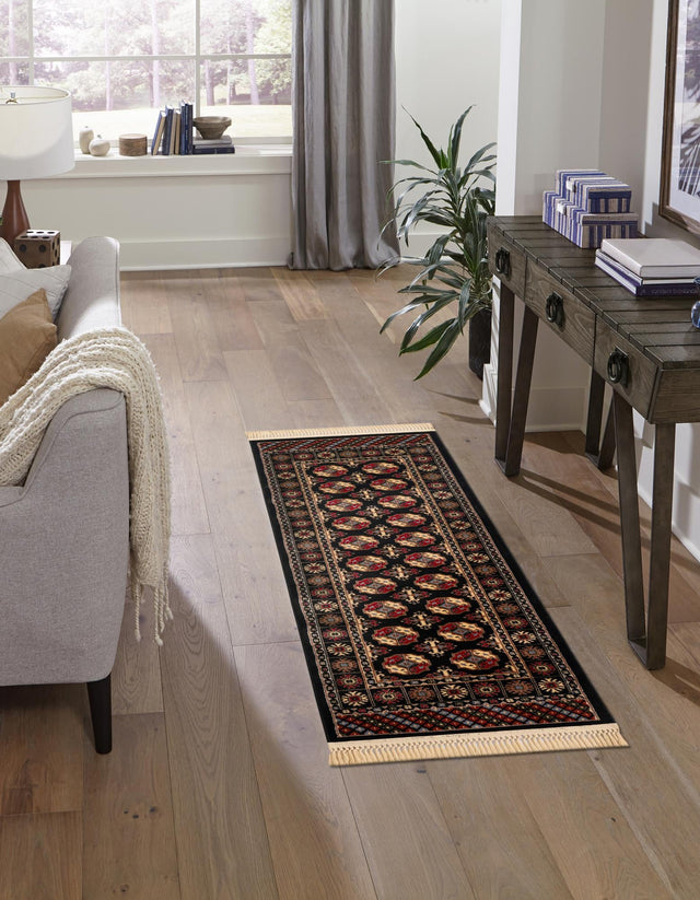 Black 2' 7 x 12' Tekke Runner Area Rug Classic Traditional Vintage Design Carpet for Living Rooms, Dining, Bedrooms, Office Space for Sale at Rug Engine