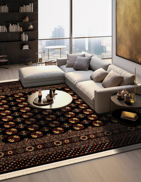 Black 7' 10 x 7' 10 Tekke Square Area Rug Classic Traditional Vintage Design Carpet for Living Rooms, Dining, Bedrooms, Office Space for Sale at Rug Engine