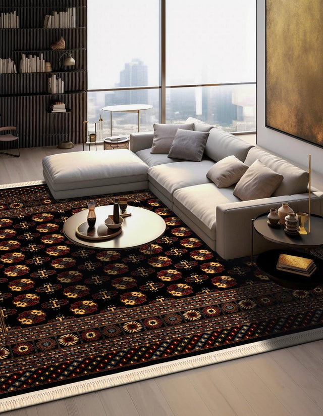Black 6' 1 x 6' 1 Tekke Square Area Rug Classic Traditional Vintage Design Carpet for Living Rooms, Dining, Bedrooms, Office Space for Sale at Rug Engine