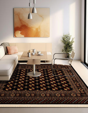 Black 10' x 10' Tekke Square Area Rug Classic Traditional Vintage Design Carpet for Living Rooms, Dining, Bedrooms, Office Space for Sale at Rug Engine