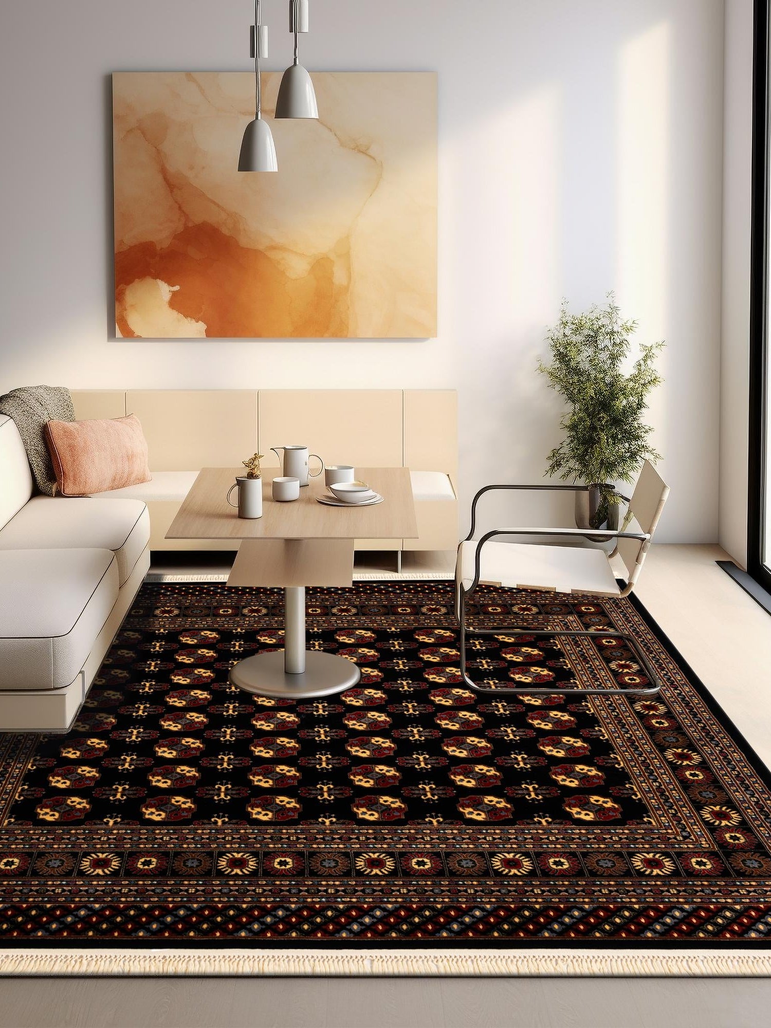 Black 7' 10 x 7' 10 Tekke Square Area Rug Classic Traditional Vintage Design Carpet for Living Rooms, Dining, Bedrooms, Office Space for Sale at Rug Engine
