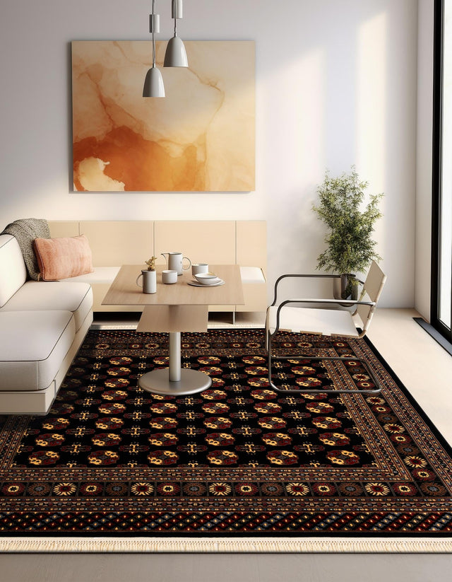 Black 7' 10 x 7' 10 Tekke Square Area Rug Classic Traditional Vintage Design Carpet for Living Rooms, Dining, Bedrooms, Office Space for Sale at Rug Engine