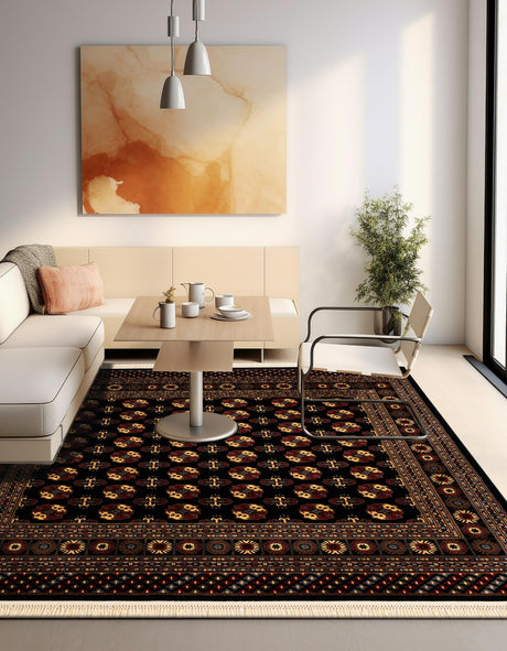 Black 6' 1 x 6' 1 Tekke Square Area Rug Classic Traditional Vintage Design Carpet for Living Rooms, Dining, Bedrooms, Office Space for Sale at Rug Engine