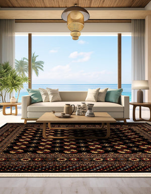 Black 7' 10 x 7' 10 Tekke Square Area Rug Classic Traditional Vintage Design Carpet for Living Rooms, Dining, Bedrooms, Office Space for Sale at Rug Engine
