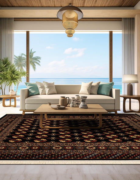 Black 6' 1 x 6' 1 Tekke Square Area Rug Classic Traditional Vintage Design Carpet for Living Rooms, Dining, Bedrooms, Office Space for Sale at Rug Engine