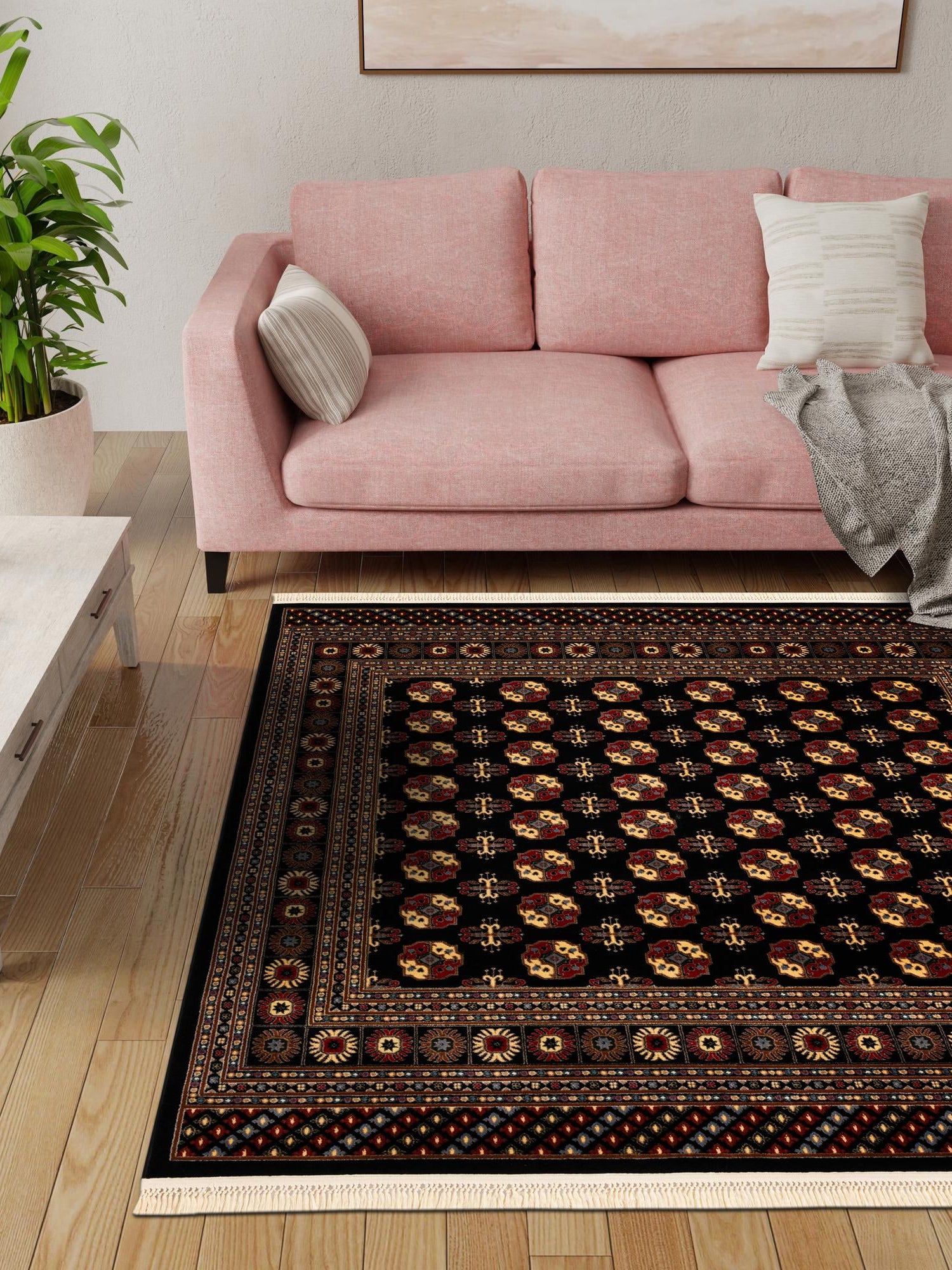 Black 7' 10 x 7' 10 Tekke Square Area Rug Classic Traditional Vintage Design Carpet for Living Rooms, Dining, Bedrooms, Office Space for Sale at Rug Engine