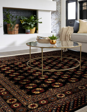 Black 10' x 10' Tekke Square Area Rug Classic Traditional Vintage Design Carpet for Living Rooms, Dining, Bedrooms, Office Space for Sale at Rug Engine