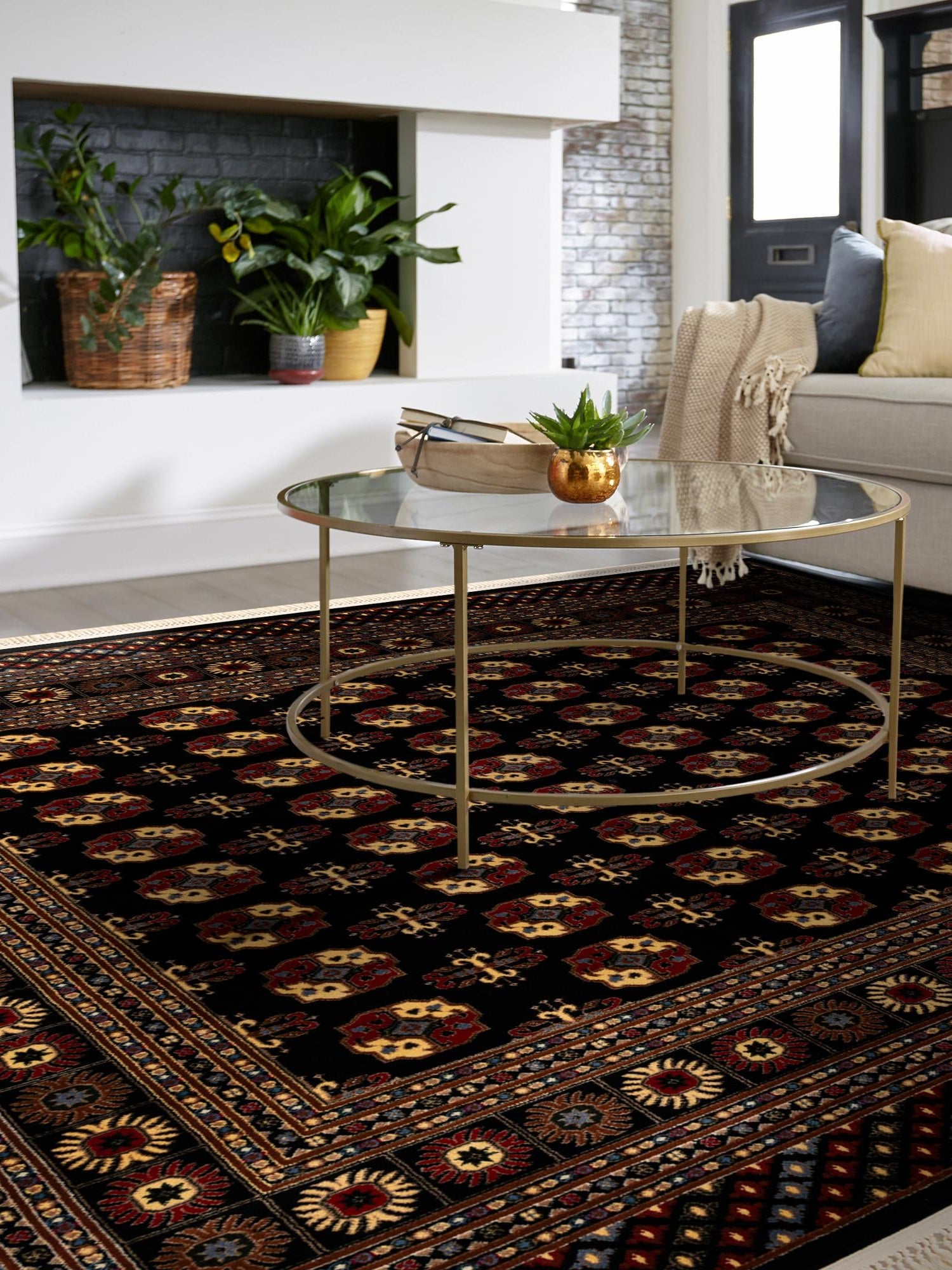 Black 7' 10 x 7' 10 Tekke Square Area Rug Classic Traditional Vintage Design Carpet for Living Rooms, Dining, Bedrooms, Office Space for Sale at Rug Engine