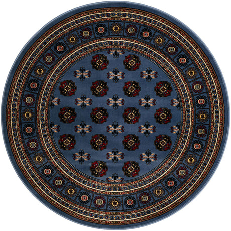 Blue 5' 3 x 5' 3 Tekke Round Area Rug Classic Traditional Vintage Design Carpet for Living Rooms, Dining, Bedrooms, Office Space for Sale at Rug Engine