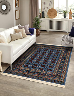 Blue 6' 1 x 9' Tekke Rectangle Area Rug Classic Traditional Vintage Design Carpet for Living Rooms, Dining, Bedrooms, Office Space for Sale at Rug Engine