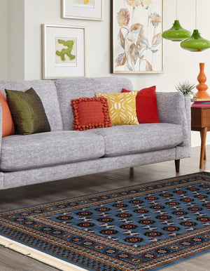 Blue 6' 1 x 9' Tekke Rectangle Area Rug Classic Traditional Vintage Design Carpet for Living Rooms, Dining, Bedrooms, Office Space for Sale at Rug Engine