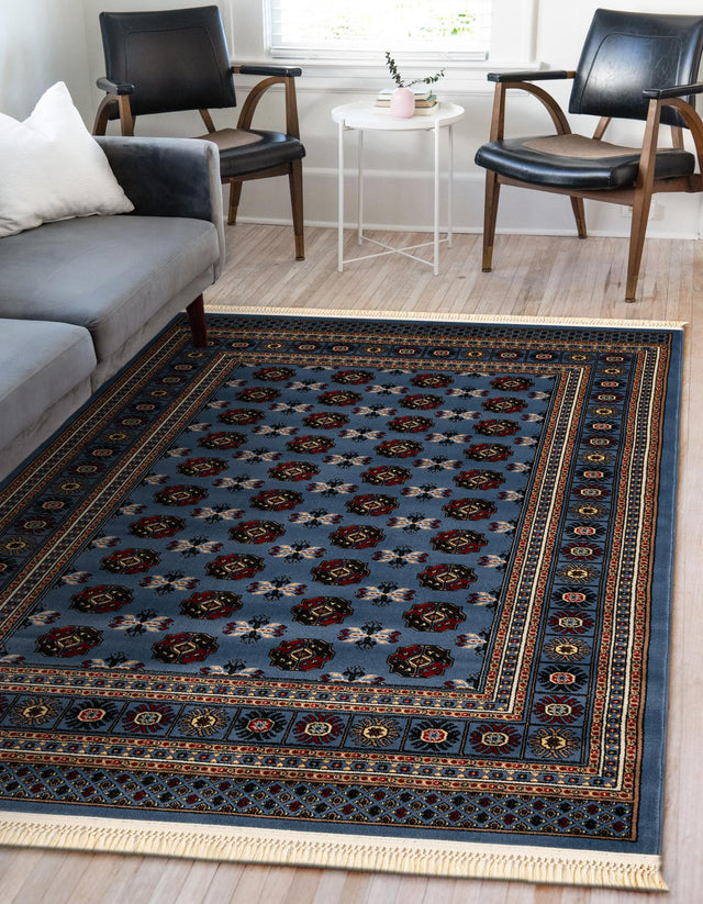 Blue 9' x 12' Tekke Rectangle Area Rug Classic Traditional Vintage Design Carpet for Living Rooms, Dining, Bedrooms, Office Space for Sale at Rug Engine