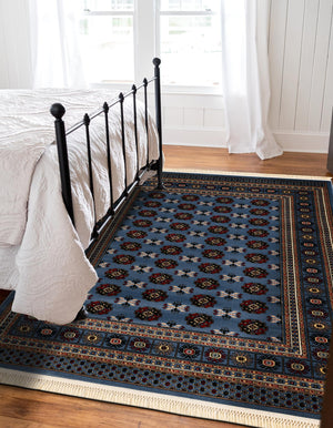Blue 10' x 14' 1 Tekke Rectangle Area Rug Classic Traditional Vintage Design Carpet for Living Rooms, Dining, Bedrooms, Office Space for Sale at Rug Engine