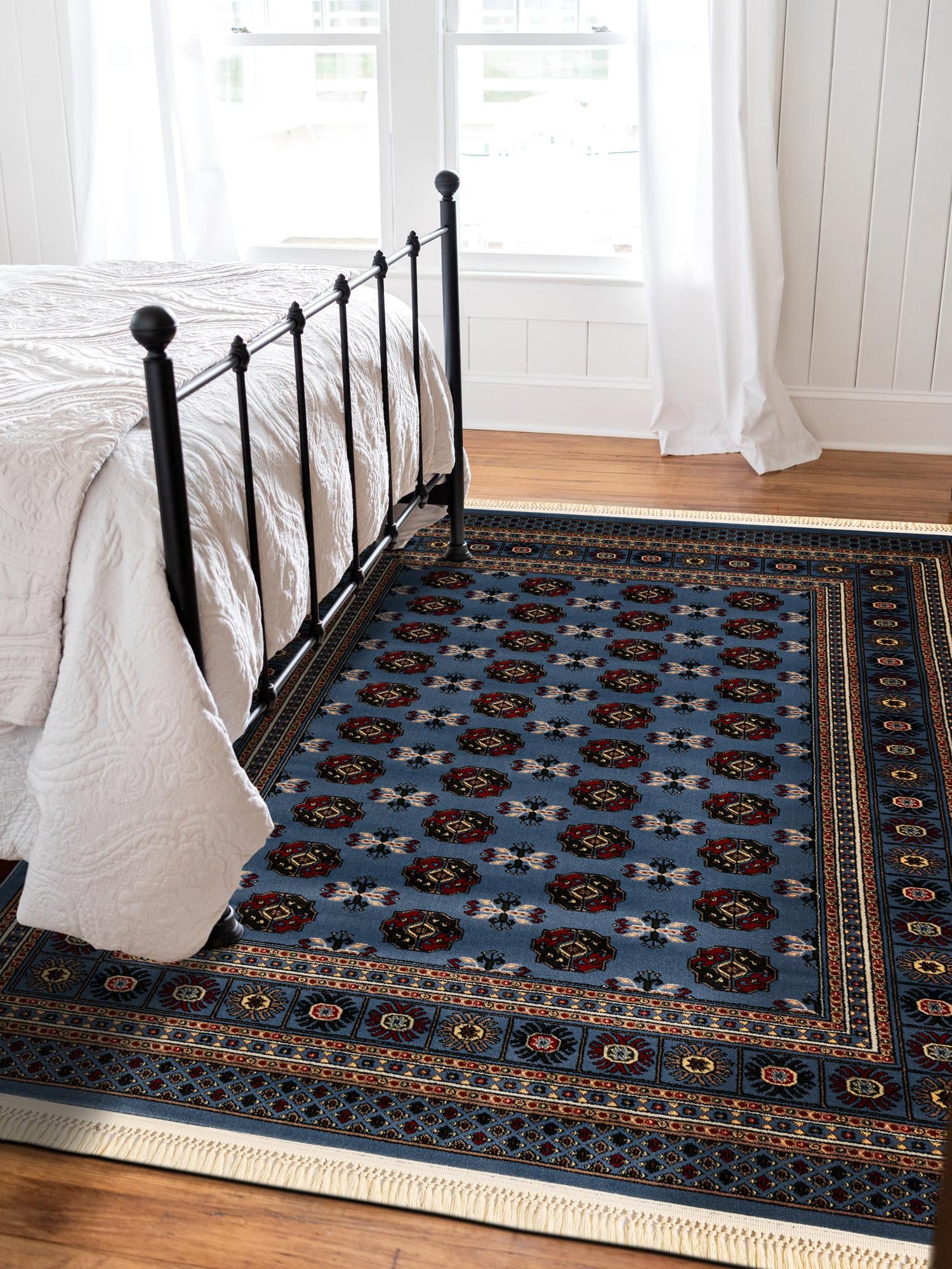 Blue 4' 1 x 6' 1 Tekke Rectangle Area Rug Classic Traditional Vintage Design Carpet for Living Rooms, Dining, Bedrooms, Office Space for Sale at Rug Engine