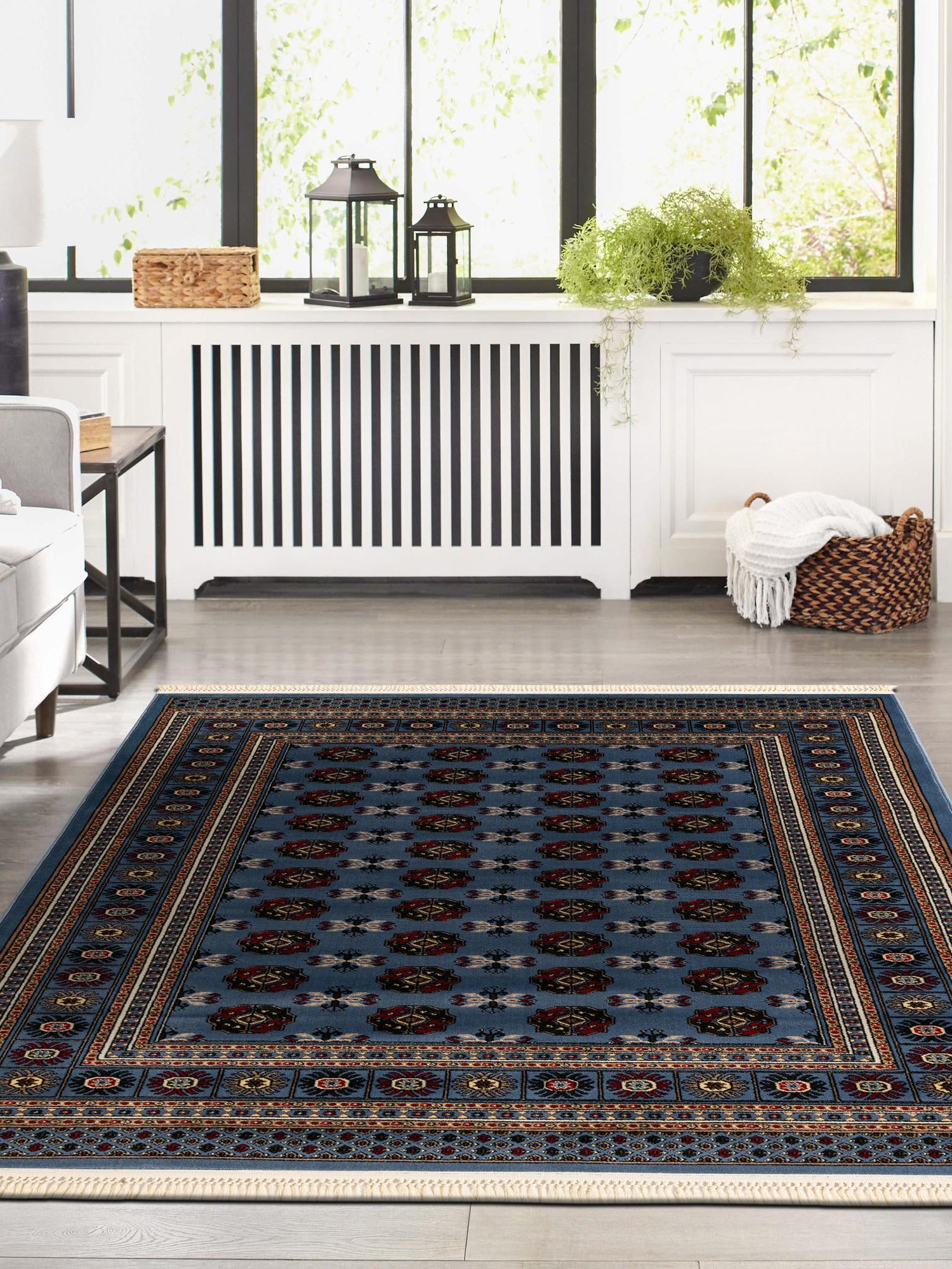 Blue 6' 1 x 9' Tekke Rectangle Area Rug Classic Traditional Vintage Design Carpet for Living Rooms, Dining, Bedrooms, Office Space for Sale at Rug Engine