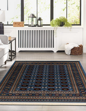Blue 6' 1 x 9' Tekke Rectangle Area Rug Classic Traditional Vintage Design Carpet for Living Rooms, Dining, Bedrooms, Office Space for Sale at Rug Engine