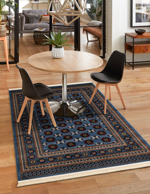 Blue 4' 1 x 6' 1 Tekke Rectangle Area Rug Classic Traditional Vintage Design Carpet for Living Rooms, Dining, Bedrooms, Office Space for Sale at Rug Engine
