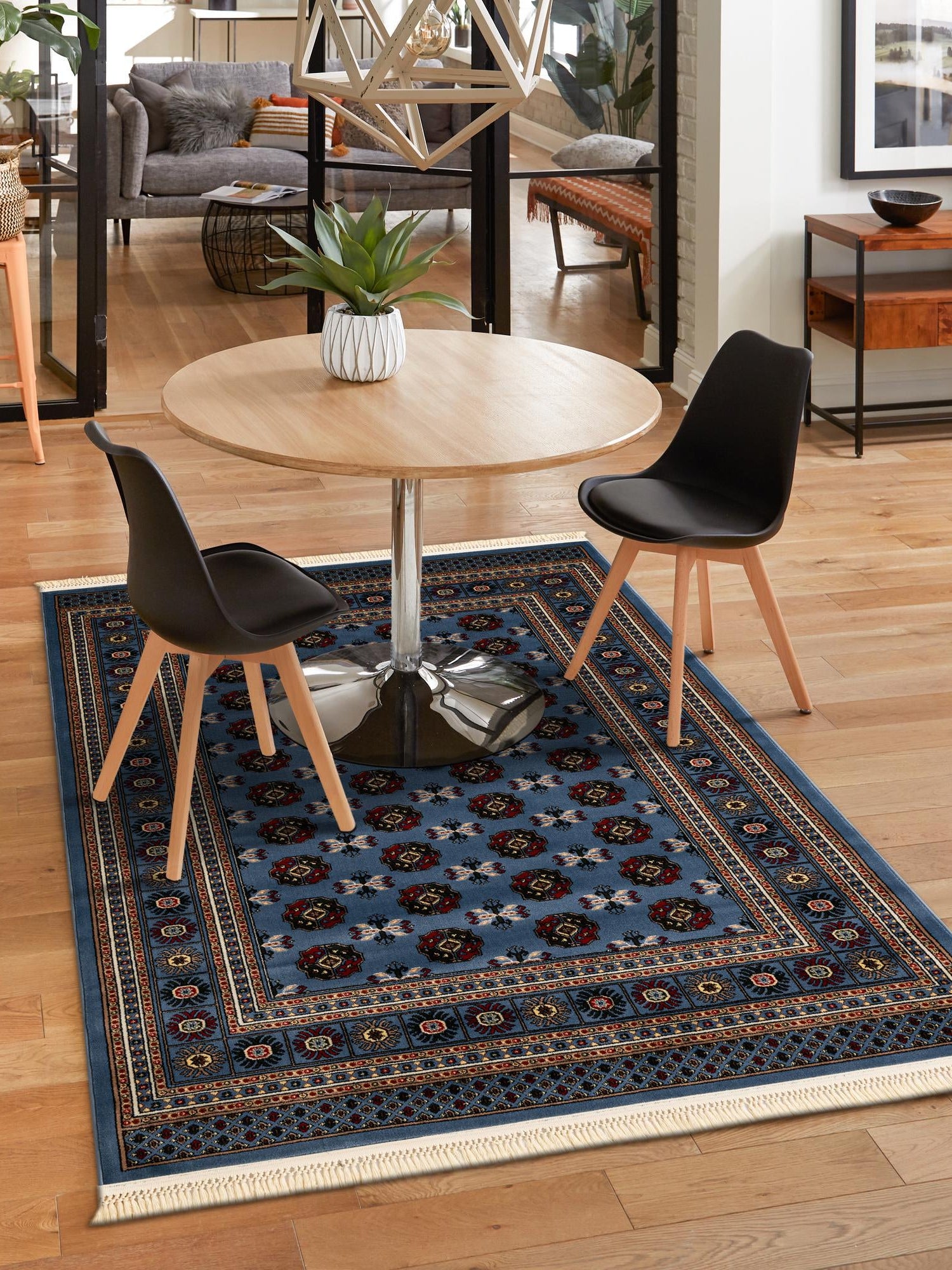 Blue 10' x 14' 1 Tekke Rectangle Area Rug Classic Traditional Vintage Design Carpet for Living Rooms, Dining, Bedrooms, Office Space for Sale at Rug Engine
